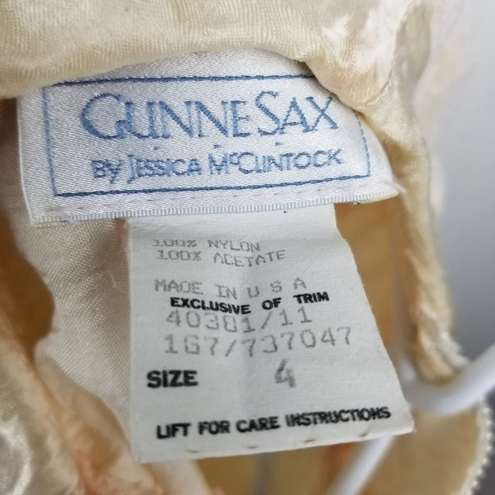 Gunne Sax Jessica McClintock Vintage Lace Over Satin Short Sleeve Dress Girls 4
